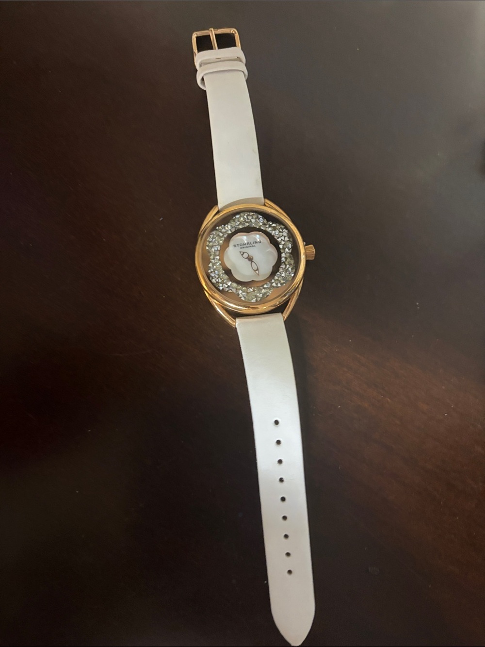 White Leather Crystal Accent Women's Watch rose gold